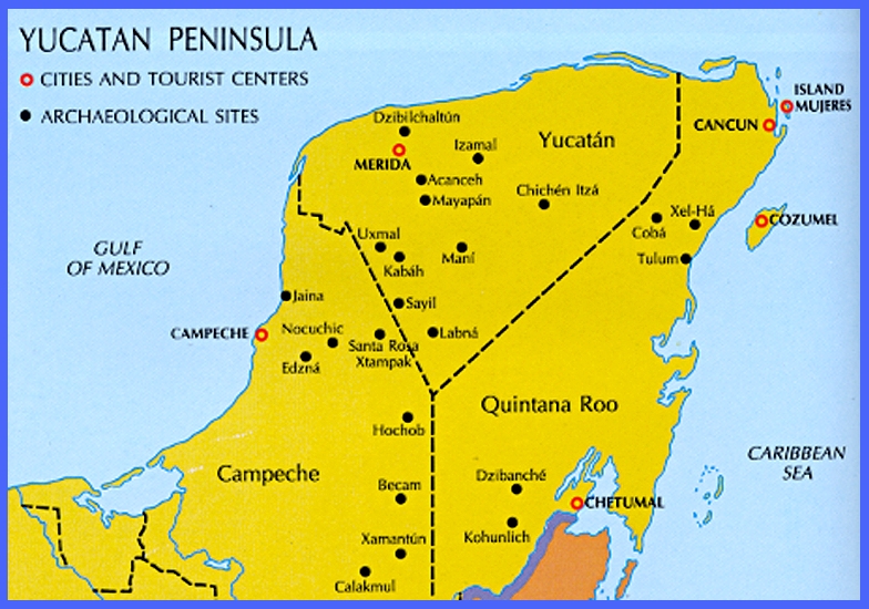 Map Of Ruins On The Yucatan Peninsula Mexico